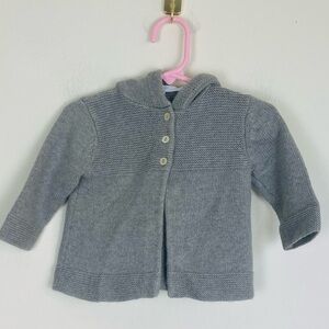 Tartine et Chocolat soft grey hooded cashmere cotton cardigan sweater. 6 months.